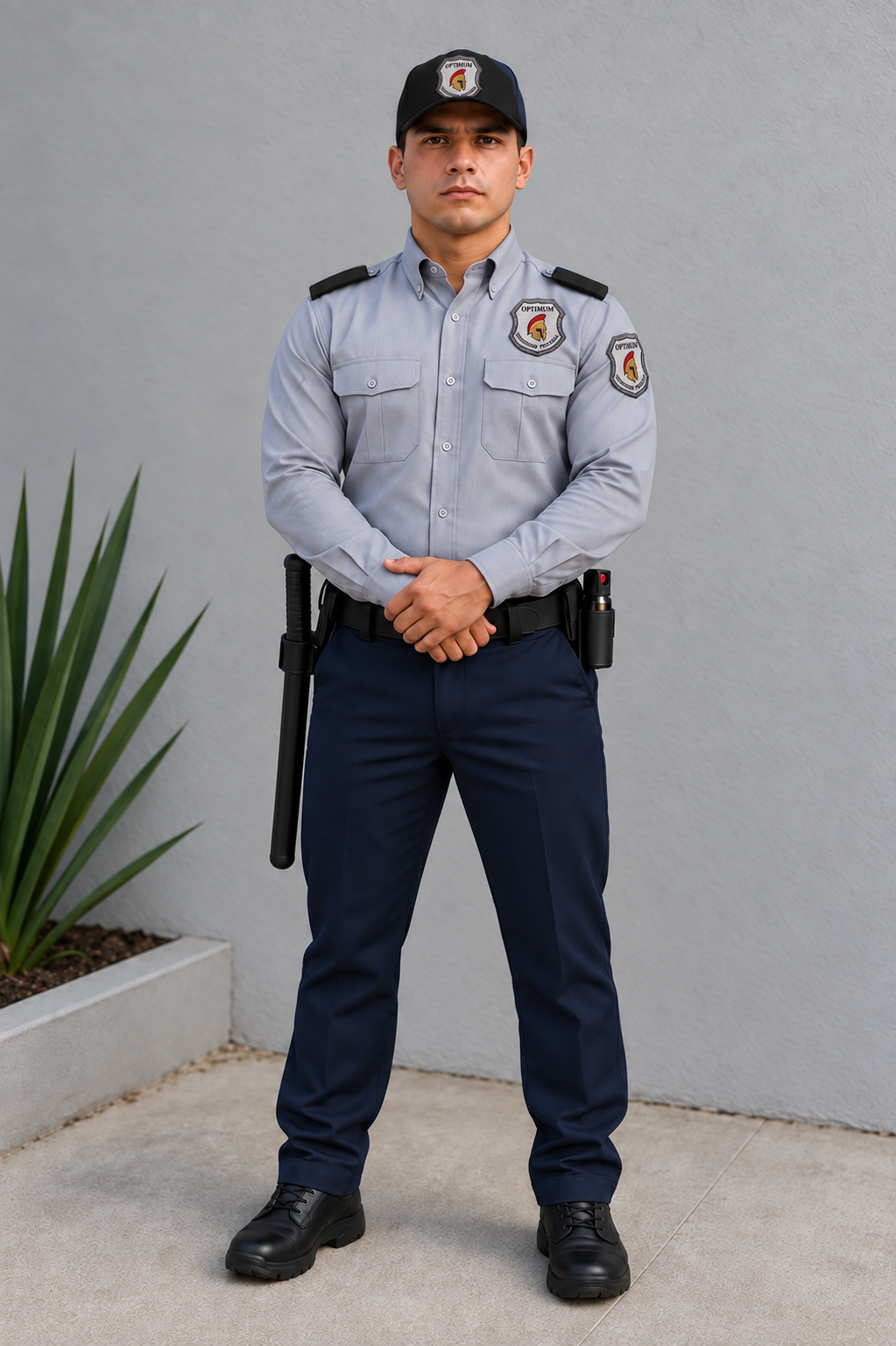 Guardia de OPTIMUM con uniforme institucional