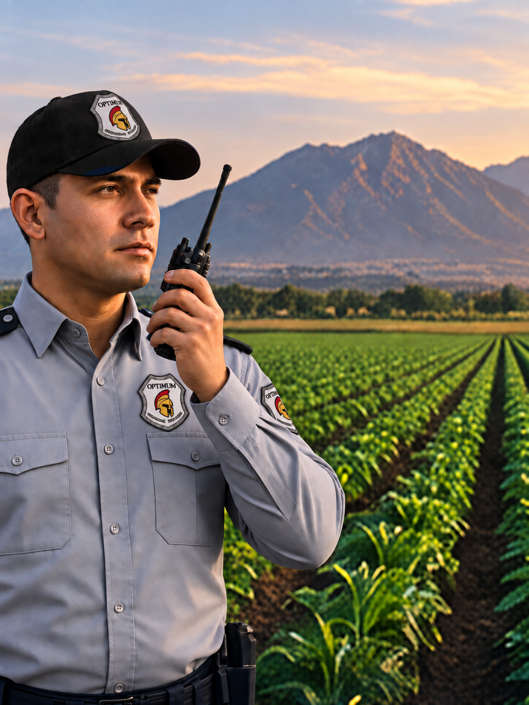 Guardia de OPTIMUM vigilando un campo agrícola